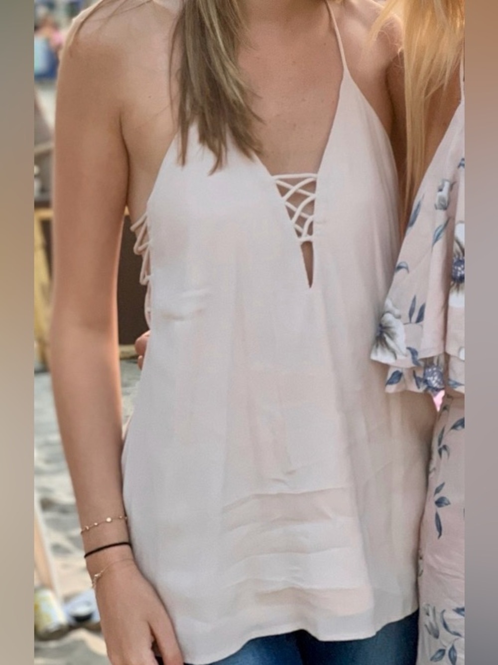 Pale pink cutout tank top